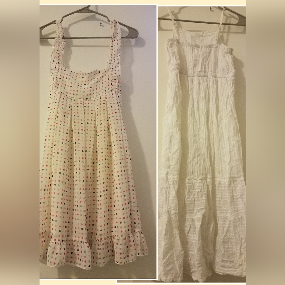 2 bundle dress. White floral and multi color polka dot. Size 7-8